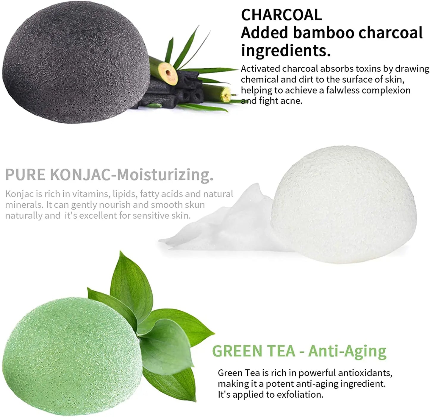 3pcs Konjac Facial Cleansing Sponge Set